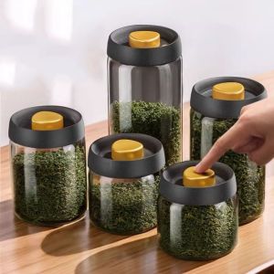 LIANG Moisture-Proof Food Storage Jar Glass Manual Vacuum Sealed Coffee Bean Tank Tea Jar Clear Air Extraction Airtight Container for Kitchen