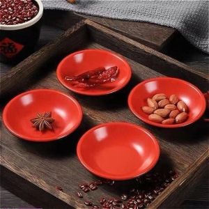 Red and Black Round Sauce Dishes Melamine Dipping Bowls Thickened Anti Fall Wear Resistant Food Grade Material Ideal For Holding Various Sauces Vinegar Condiments And Small Snacks Perfect Match For Hot Pot Family Dinners Restaurant Meals Table Use