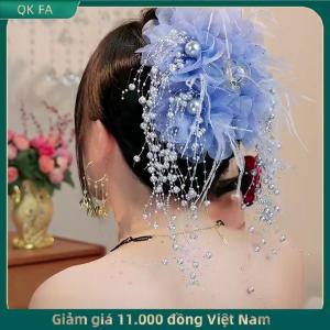 QK FA ✨ Phụ Nữ Sang Trọng Lưới Hoa Ngọc Trai Tua Tóc Clip Nữ Fluffy Cá Mập Móng Vuốt Tóc Phụ Kiện Tóc Mũ