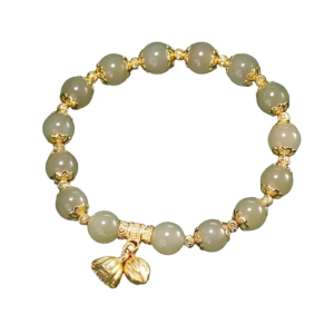 Stylish Glass Bead Handchain Lotuses Flower Pendant Wristchain Good Luck Contrast Color Birthday Gift Wrist Jewelry