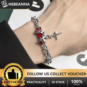 hebeanna สร้อยข้อมือรูปดาวเพทายสีดำแบบย้อนยุคสำหรับผู้หญิงผู้ชายของขวัญเทรนด์โซ่โลหะเครื่องประดับแนวกอธเครื่องประดับคู่ใหม่