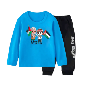 stelan baju gaza kaos save free palestina oblong anak cowok cewek lengan panjang atasa perempuan laki laki usia 1-tahun bahan katun celana joger