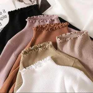 KAOS TURTLENECK RIB LENGAN PANJANG WANITA MODEL TERBARU - KAOS INNER KERAH TINGGI WANITA KOREAN STYLE