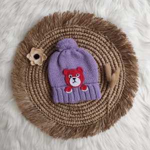 Topi rajut pompom bear  0-24 bulan