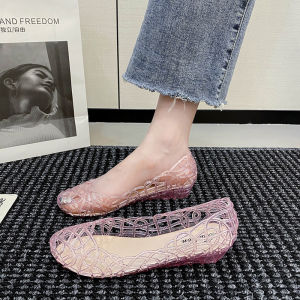 [Free Shipping] New Summer Jelly WomenS Flat Iron Wire Mesh Sandals MomS Dance Shoes Plastic Single Shoes Beach Shoes