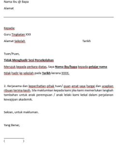 Surat Tidak Hadir Ke Sekolah