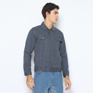 2nd RED Jaket Katun Denim Pria Kerah Basic Kantong Tempel Casual Fit Wash Abu 192403