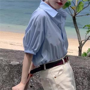 Womens oversized versatile shirt T-shirt plain cotton Korean loose top