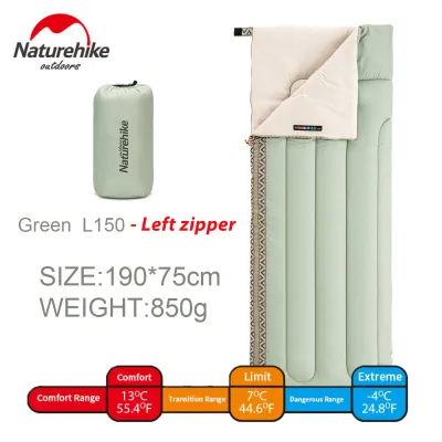 Naturehike ถุงนอน L150 น้ำหนักเบา กะทัดรัด ใยฝ้ายโพลีเอสเตอร์โฮลโลว์ แบบเดี่ยว สำหรับเดินป่า กันน้ำ ทรงสี่เหลี่ยม พับเก็บได้ รองรับฤดูร้อน แคมป์ปิ้งกลางแจ้ง ซักทำความสะอาดได้