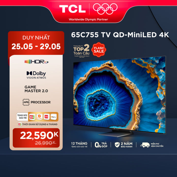 Google Tivi TCL 65C755 QD-Mini LED 4K TV - Tivi 65inch - TV Cao Cấp - Hàng chính hãng - Bảo hành 2 năm  [ SALE 25-29/5 VOUCHER 10% ]