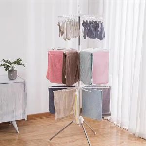 Foldable Laundry Hanger Rack Pegs & Clips 360° Rotating Clothes Drying Rack Socks Underwear Towel Organizer Space Saving Portable Laundry Stand