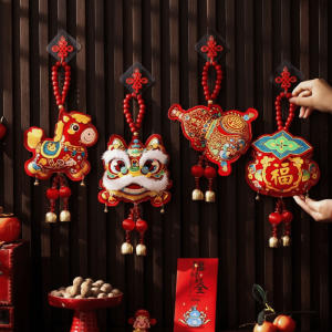 DADOMYD Wooden Bead Lanyard Year Decorative Hangings Gold Foil Embossing Bell Pendant Atmosphere Decoration Supplies Style Chinese Style Year Of The Horse Living Room