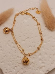 gelang emas 8k model rantai double variasi bola dengan dua mainan bulat(gg)