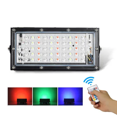 [Local Stock] LED Flood Light 50W AC220-240V Outdoor Lighting Floodlight Waterproof Belt Remote Control LED Street Light Cold And Warm White Red Green Blue RGB Spotlight Suitable For Garden Street Wall Scenic Spot Landscape Lighting In Babalux