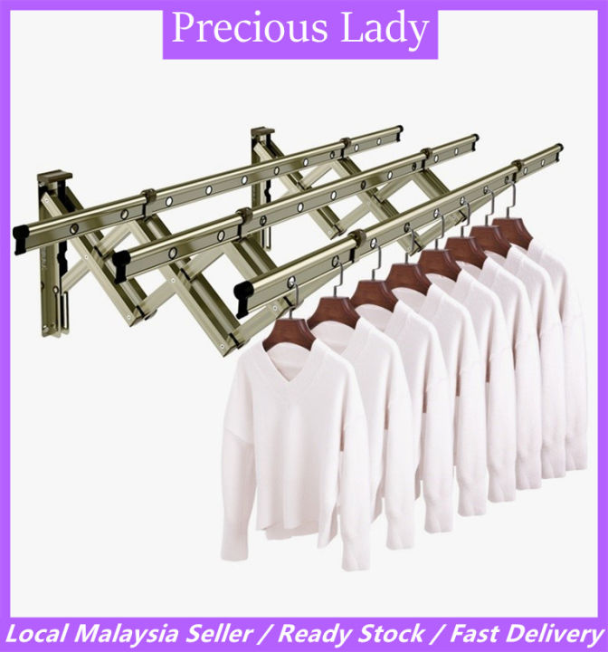 Local Malaysia Seller Ready Stock PRECIOUS LADY Wall Mounted Aluminium Retractable Clothes Hanger Drying Rack Lazada