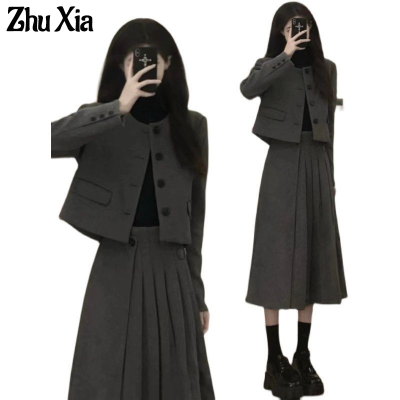 Zhu Xia      原版质量毛呢套装裙新款气质小个子短款外套女半身裙两件套