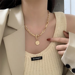 BESFOME Personality Double Layer 18K Gold Plated Simple Portrait Pendant Link Chain Necklace for Women Accessories Jewelry