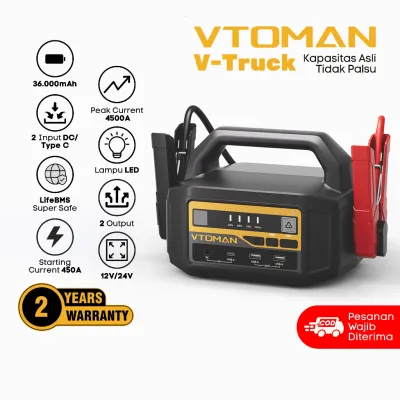 VTOMAN V-Truck Jumper Aki Mobil 12V & 24V Kapasitas 135Wh Jumper Aki Mobil Truck Jumper Aki Mobil Pickup dan Box Vtoman Car Jump Starter Aki Mogok Darurat