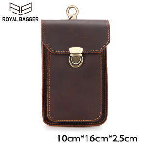 Royal Bagger Genuine Cow Leather Cowhide Retro Waist Pack Belt Bag Small Crazy Horse Leather Multifunction Phone Wallets Purse For Men Pocket Pouch Retro