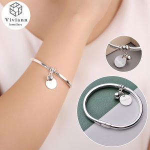 Viviann กำไลข้อมือ S999เงินสเตอร์ลิงแท้ป้าย + กำไลข้อมือจี้รูปกระดิ่งสำหรับผู้หญิงสร้อยข้อมืองานแต่งงานของขวัญวันหยุดเสน่ห์สร้อยข้อมือปาร์ตี้สำหรับผู้หญิง