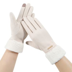 COMEMECO Lớp lót nhung cao cấp Găng tay cảm ứng mùa đông Lông nhung dày dặn Cổ tay áo co giãn Găng tay da lộn ấm áp Thanh lịch Chống gió Găng tay chống lạnh Sử dụng ngoài trời