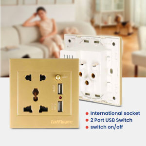 Stop Kontak UK EU US +2 USB Port Dinding Tembok Colokan Socket LC-23