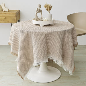 Garden Table Cloth Background Cloth Decoration Cafe Waffle Tablecloth Fringe French Tassel Table Cloth Cotton Linen Table Tablecloth Round Tabletop Decor Japanese High-End Feeling