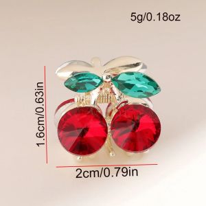 Red Cherry Rhinestone Hair Claws Women Girl Sweet StylesMetal Shark Clip For Bangs Thin Hair Ponytail Holder Cute Headwear