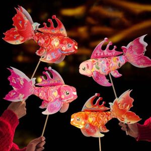 okdeals01 lantern chinese灯笼 traditional 中秋节灯笼 Bright LED DIY Festival Lantern Translucent PVC Portable Luminous Fish Light Mid-Autumn Craft Kit Intricate Patterns Handheld Koi Ornament Moon Festival