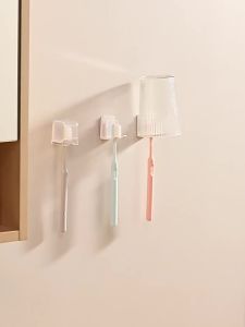 ที่วางแปรงสีฟันแบบไม่ต้องเจาะติดผนัง ถ้วยแปรงสีฟัน ถ้วยน้ำยาบ้วนปาก ที่เก็บแปรงสีฟันไฟฟ้าแบบติดผนัง