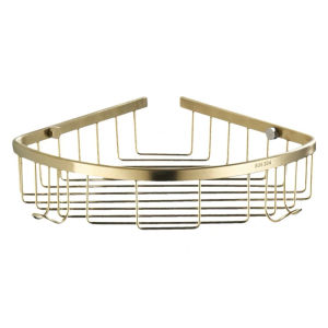 Bathroom Shelf Golden Stainless Steel Wall Mount Triangular Shampoo Cosmetic Shelves Corner Drain Basket Storage Rack With Hook