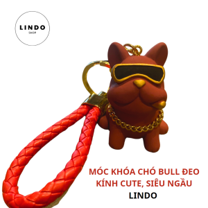 Móc Khóa Chó Bull Đeo Kính Cute Siêu Ngầu LINDO - Móc Khóa Dễ Thương Xinh Xắn Treo Balo Cặp
