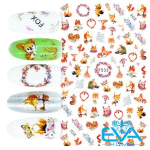 Sticker Dán Móng Tay 3D Dạng Decal Dán Móng Chống Nước Hoạ Tiết Hoạt Hình Cáo Đỏ Dễ Thương Cute Red Fox F533