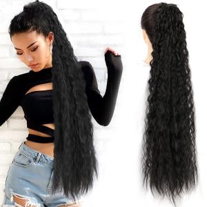 35cm/55cm/85cm Synthetic Super Long Kinky Curly Ponytail Heat Resistant Black Brown Ponytail Hairpiece for Women