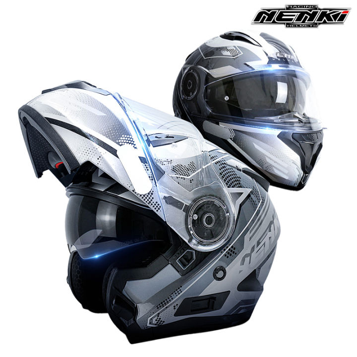 NENKI Flip Up Helmet With Goggles Double Visor Modular Helmet Flip Full ...