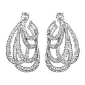 Sequito nữ tinh tế mạ bạc đồ trang sức paved Tiny shinning AAA Zircon lập phương đối xứng cánh engagement Hollow Khuyên tai hình giọt hai phong cách mặc se934