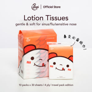10 pek Popi LaLaLa To-go Tisu Berlosyen 4 Lapisan untuk Kulit Bayi/Resdung | 4 ply LotionSoft Tissues for Delicate Skin