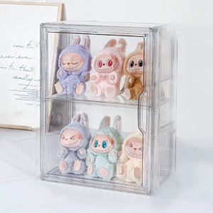 MMLUCK Detachable Partition Labubu Pendant Display Box Transparent with Door Labubu Display Stand Organize Box Clear Storage Case Hoom Collection