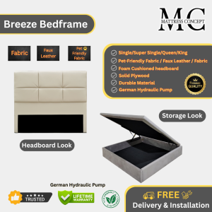 Mattress Concept Breeze Storage Bedframe Pet Friendly Fabric/FauxLeather/Fabric All Size Available