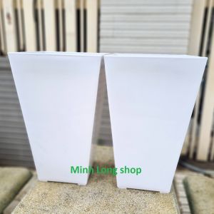 Bộ 02 chậu vuông cao trơn 27x45cm trồng hoa kiểng màu trắng sang trọng size trung nhựa dày đẹp