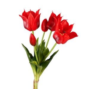 YOUSHI TOP Cảm giác chân thật Cành hoa tulip nhân tạo Cao su mềm với Lá Cây Hoa giả Cắm hoa Làm thủ công Hoa Tulip giả Trang trí văn phòng tại nhà