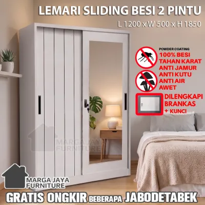 Lemari Pakaian BESI JUMBO Sliding 2 / 4 Pintu Geser Anti Rayap Jamur Banjir Wardrobe Baju Metal TERMURAH Lebih Tahan Karat