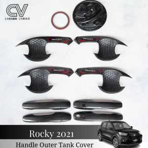 Paket Cover Handle Outer Pintu Tutup Tangki Mobil Daihatsu Rocky 2021 Carbon