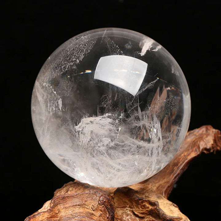 Clear Crystal Quartz Glass Ball With Wood Stand – 40mm To 110mm Healing Sphere
