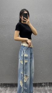 Quần Jean Nữ Ống Suông Màu xanh Lưng Cao Quần Bò Nữ Ống Rộng Rách Thời Trang Form Đẹp– AMILY JEANS