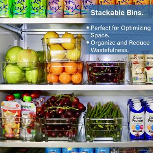 (2 and 4 Pack) Thickened & Durable Pantry and Refrigerator Organizer Bins for Kitchen and Cabinet Storage |  Pantry and Refrigerator Organizer Bins for Kitchen and Cabinet Storage | Food Bins with Handles | BPA FREE Fridge and Freezer Containers | Clear