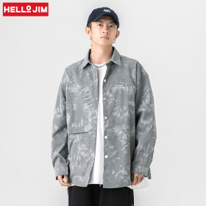 HELLO JIM Korean Shirt For Men 2022 New Full Printed Tie-dyed Shirt Men Casual Shirt Metal Snap Jacket H1589 clearance