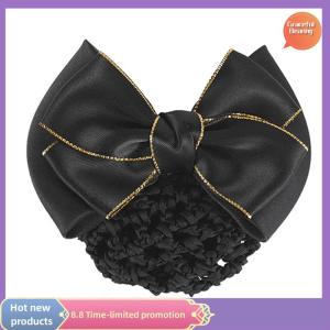 Graceful Nurse Stewardess Hair Accessories Bowknot Stripe Net Bun Hair Cover Women Barrette Net Bun Crochet Net Bun Snood