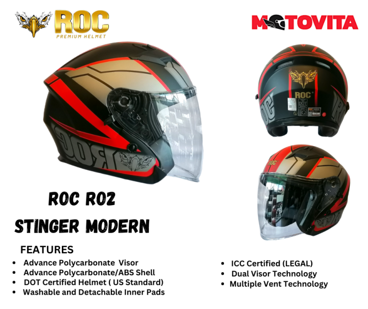 ROC R02 Stinger Modern Red Half Face Helmet Lazada PH