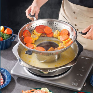 Nồi lẩu xoay 360 độ 2 tầng inox 304 không gỉ nồi lẩu đa năng loại mới dung tích 3L phù hợp mọi loại bếp